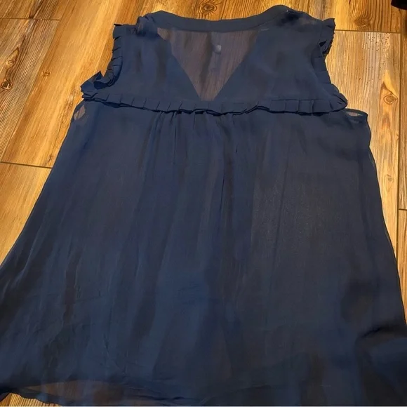 Paper Crane Polyester Tank & Olivia Moon Sheer Silk Sleeveless Blouse - Navy- L - Picture 8 of 13